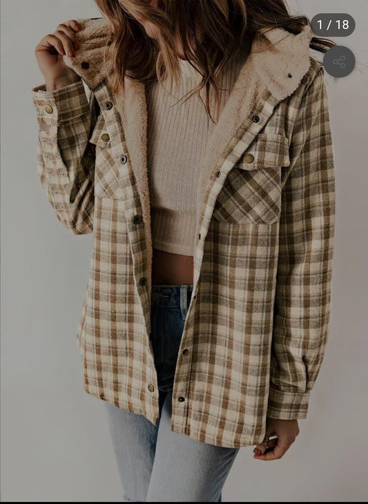 Plush Check Print Hooded Coat