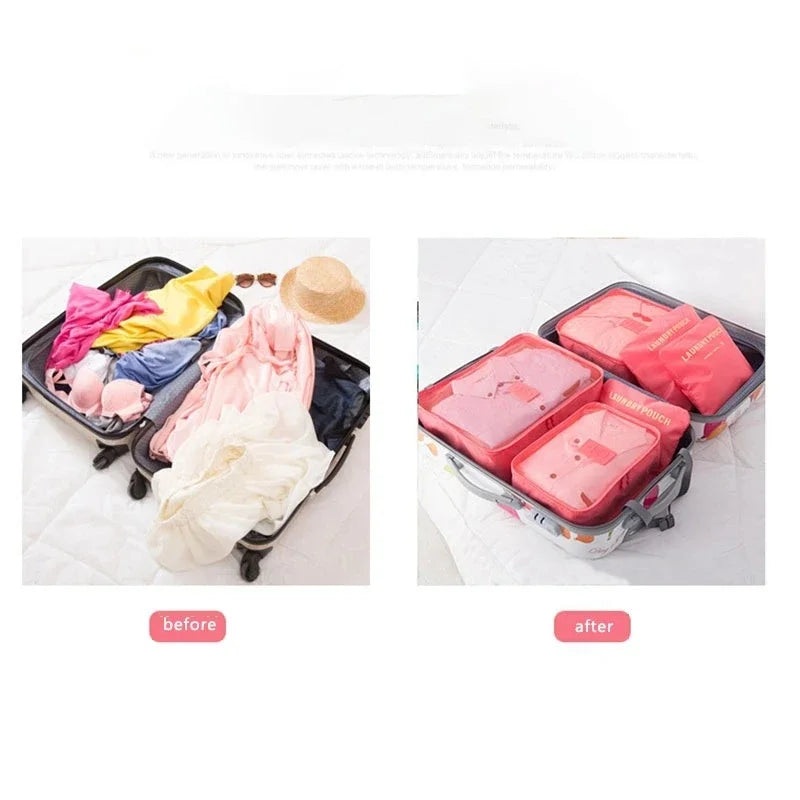 6 pieces portable luggage packing cubes