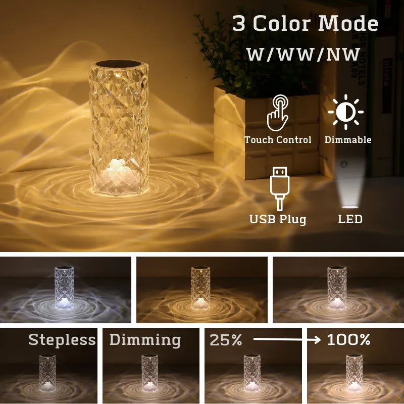 16 Colors Rose Rays Diamond Table Lamp