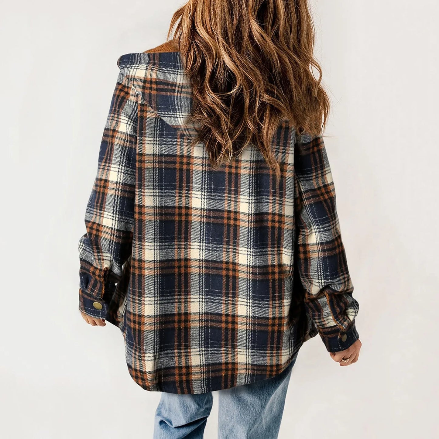 Plush Check Print Hooded Coat