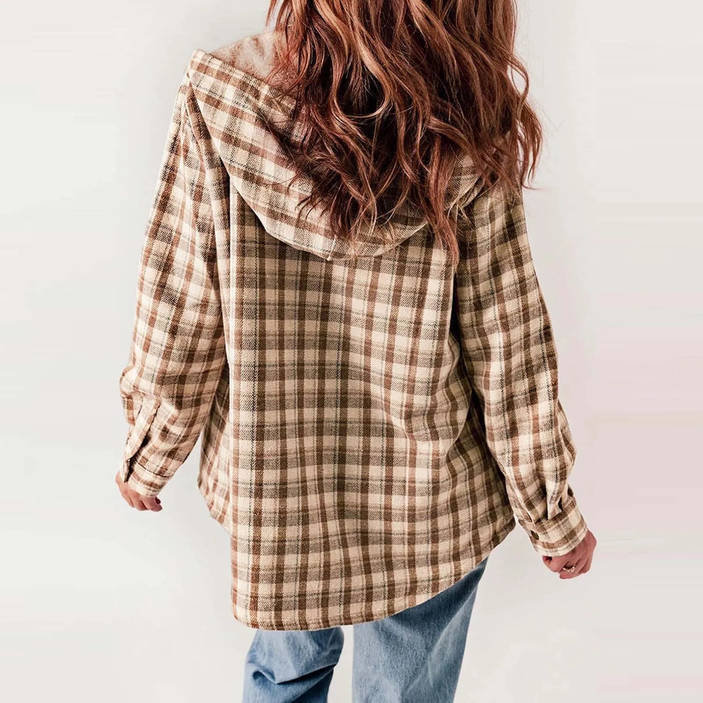 Plush Check Print Hooded Coat