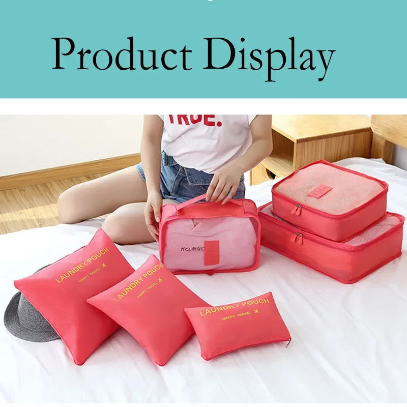 6 pieces portable luggage packing cubes