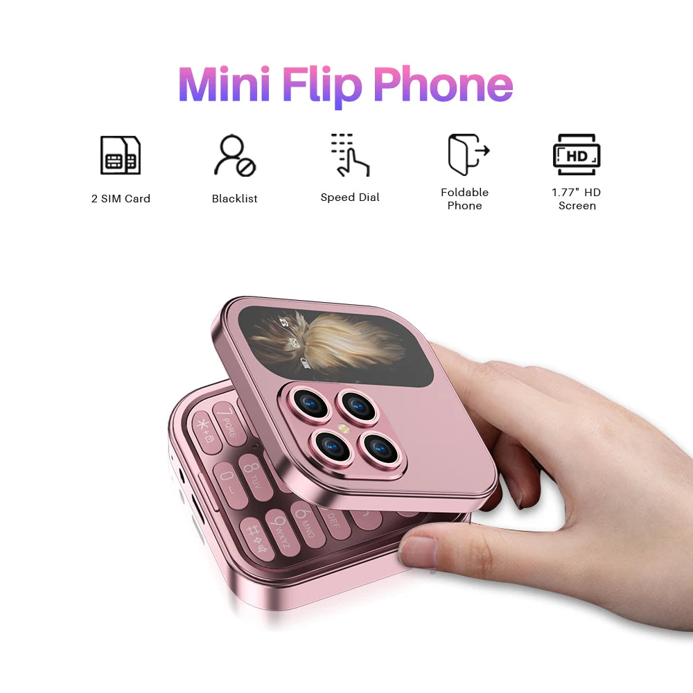 Mini Flip Mobile Phone 2 SIM Card Small Display Foldable Cell Phone 2