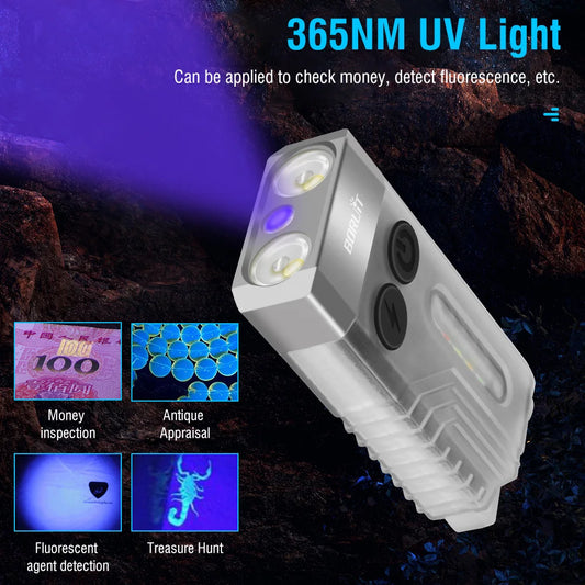 Small Powerful EDC Flashlight with Red UV Blue Light -Super Bright 1000LM