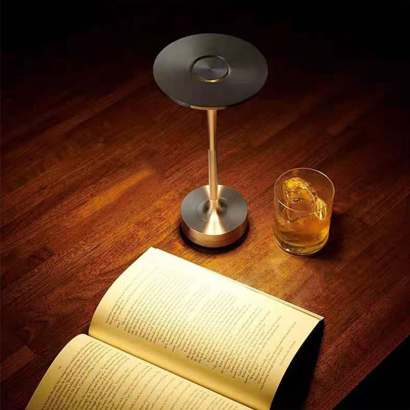 Metallic Cordless Table Lamp - Dimmable & Rechargeable Waterproof Desk Light