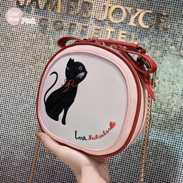 Women's  Embroidery Cat Shoulder Bag - High Quality PU Leather Bag