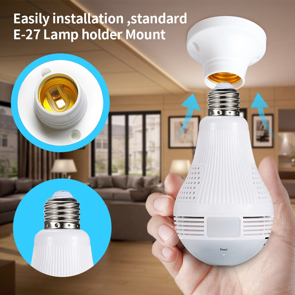 Wireless 360° Panoramic Wifi HD 1080P MOTION ACTIVATED Light Bulb Camera