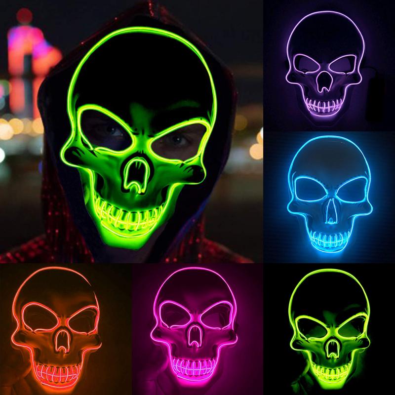 Skully Halloween Adjustable LED Light Up Scary Skull Mask