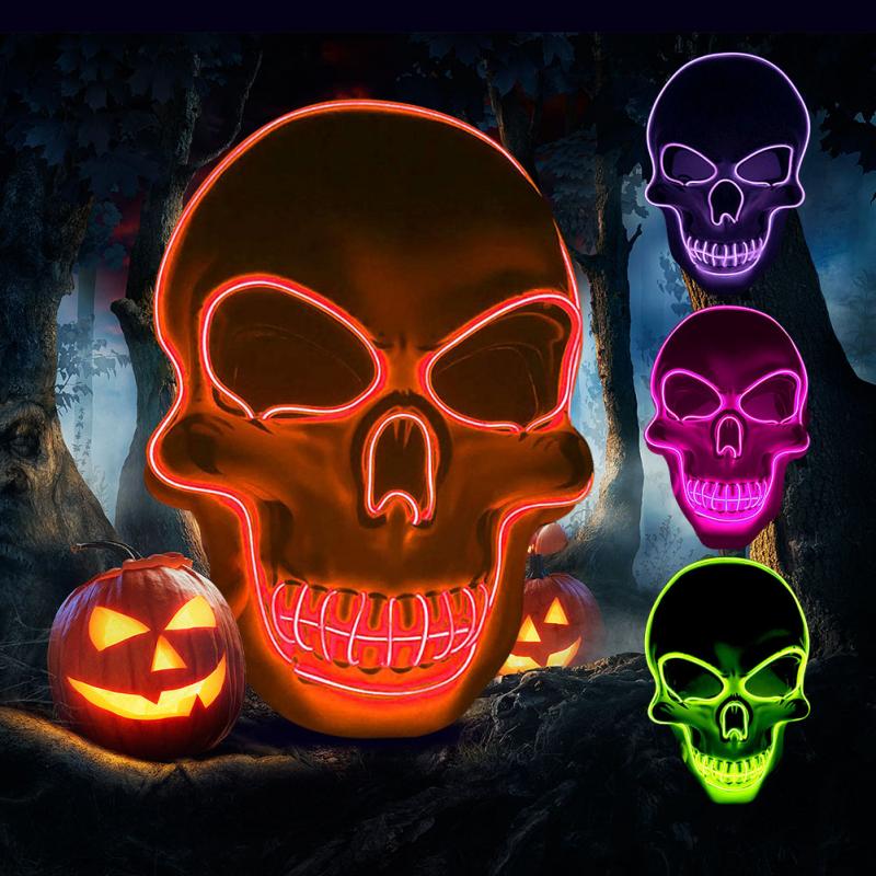 Skully Halloween Adjustable LED Light Up Scary Skull Mask