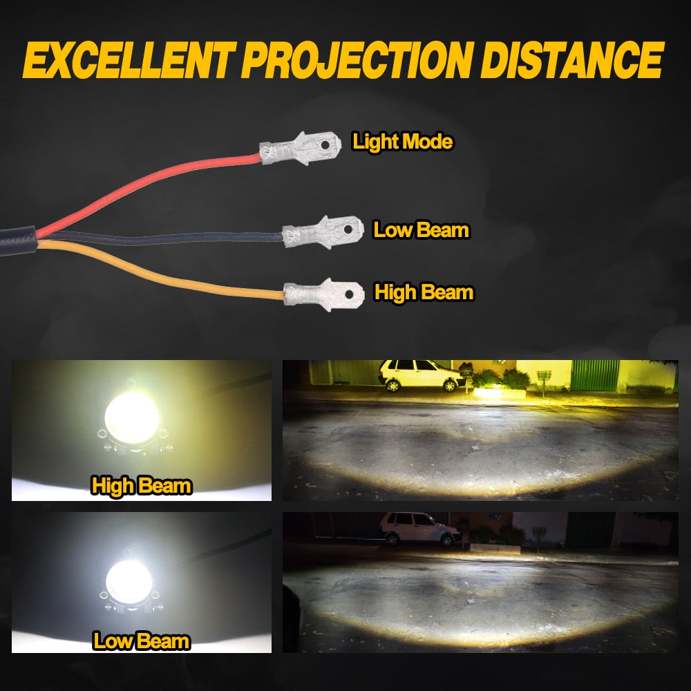 Automotive Motorcycle LED Small Steel Lens Ultra-bright Spotlight Burst Flashing Tri-color Waterproof