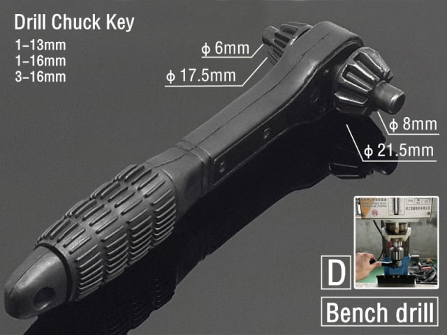 2 in 1 Drill Chuck Key Wrench Dual Use Ratchet Spanner