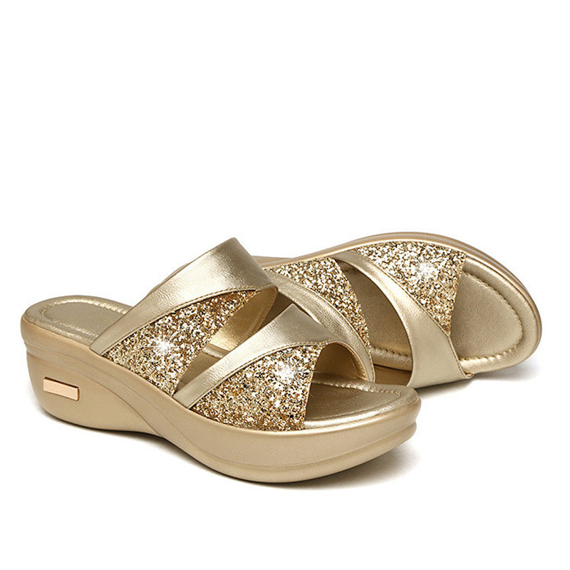 Summer Glitter PU Wedge Platform Comfortable Sandals For Women