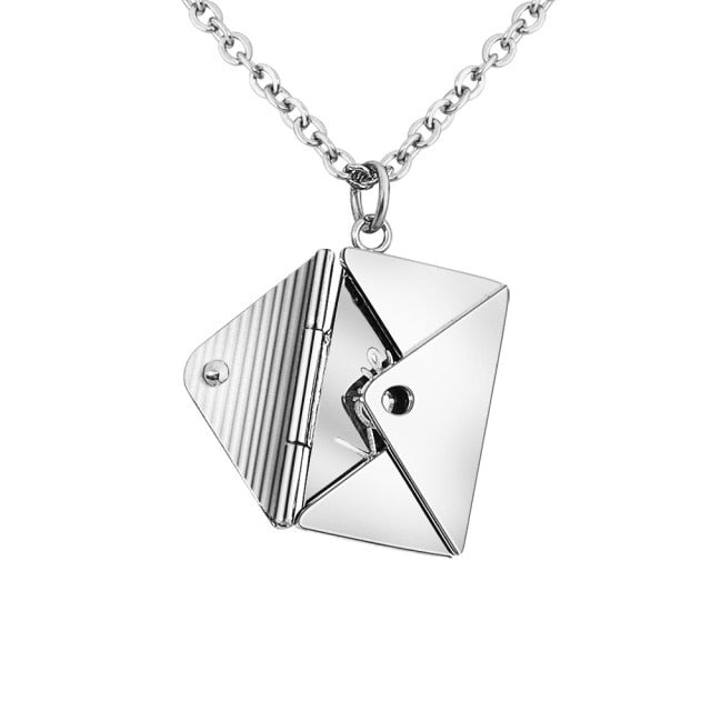 Personalized Silver Envelopev Necklace with Engraved Insert - Valentine's Day Gift